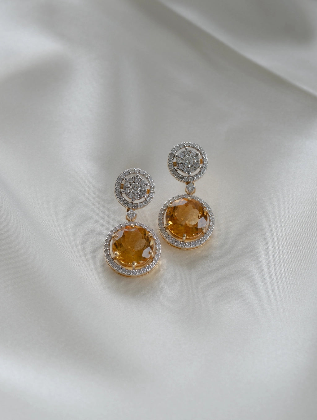 Golden Citrine and Diamond Drop Earrings