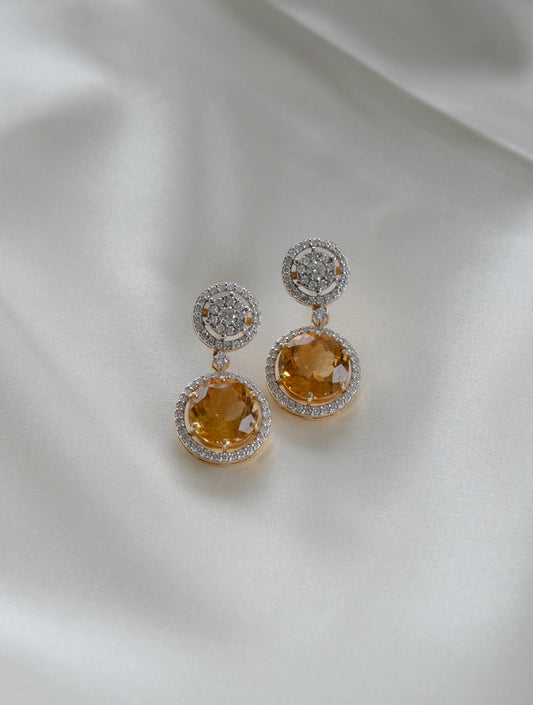 Golden Citrine and Diamond Drop Earrings